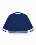 Giacca di felpa per bambino blu con dettagli bianchi e cerniera frontale