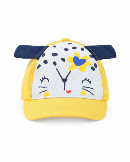 Gorra para niña en amarillo con orejas azules