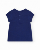 T-shirt per bambina blu con fiori e bottoni sul retro T-shirt per bambina blu con fiori e bottoni sul retro