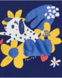 T-shirt per bambina blu con fiori e bottoni sul retro T-shirt per bambina blu con fiori e bottoni sul retro
