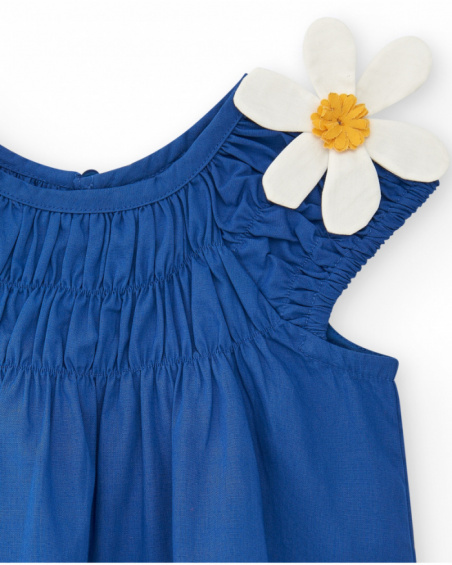 Camicia per bambina blu con fiori e arricciature