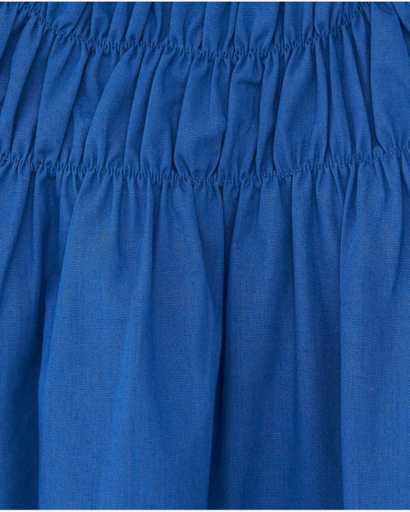 Camicia per bambina blu con fiori e arricciature