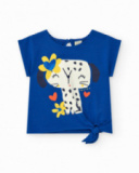 Camiseta para niña en azul con lazo lateral y botón trasero Camiseta para niña en azul con lazo lateral y botón trasero