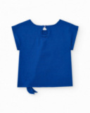 Camiseta para niña en azul con lazo lateral y botón trasero Camiseta para niña en azul con lazo lateral y botón trasero