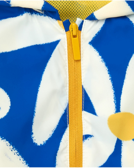 Giacca a vento per bambina blu con fiori e dettagli gialli