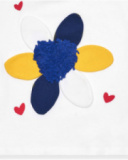 T-shirt di maglia per bambina bianca con volant e fiore ricamato T-shirt di maglia per bambina bianca con volant e fiore ricamato