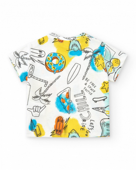 T-shirt per bambino bianca con chitarre e donut