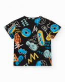 T-shirt per bambino nero con skateboard e donut T-shirt per bambino nero con skateboard e donut