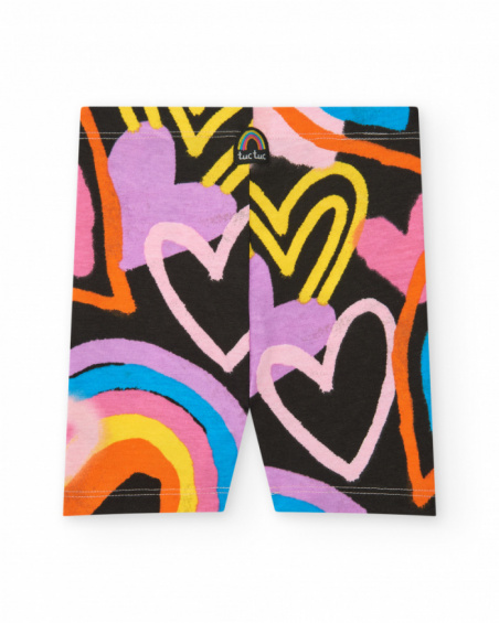 Leggings per bambina nero con cuori e arcobaleno