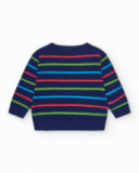 Maglione per bambino blu marino con righe e squalo ricamato Maglione per bambino blu marino con righe e squalo ricamato