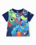 T-shirt per bambino blu con squali e pesci T-shirt per bambino blu con squali e pesci