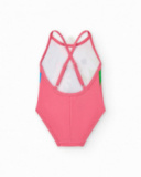 Costume da bagno per bambina rosa con fiori e spalline incrociate Costume da bagno per bambina rosa con fiori e spalline incrociate