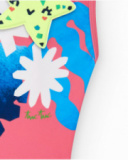 Costume da bagno per bambina rosa con fiori e spalline incrociate Costume da bagno per bambina rosa con fiori e spalline incrociate