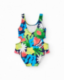 Costume da bagno per bambina con stampa marina e aperture laterali Costume da bagno per bambina con stampa marina e aperture laterali