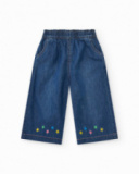 Pantaloni per bambina in denim blu con stelle ricamate