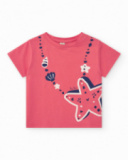 T-shirt per bambina rosa con stella marina e conchiglie T-shirt per bambina rosa con stella marina e conchiglie