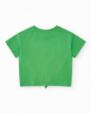 T-shirt per bambina verde con stampa e nodo decorativo T-shirt per bambina verde con stampa e nodo decorativo