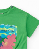 T-shirt per bambina verde con stampa e nodo decorativo T-shirt per bambina verde con stampa e nodo decorativo