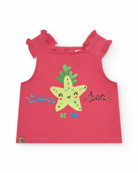 Completo per bambina con t-shirt rosa con spalline e pantaloncini floreali
