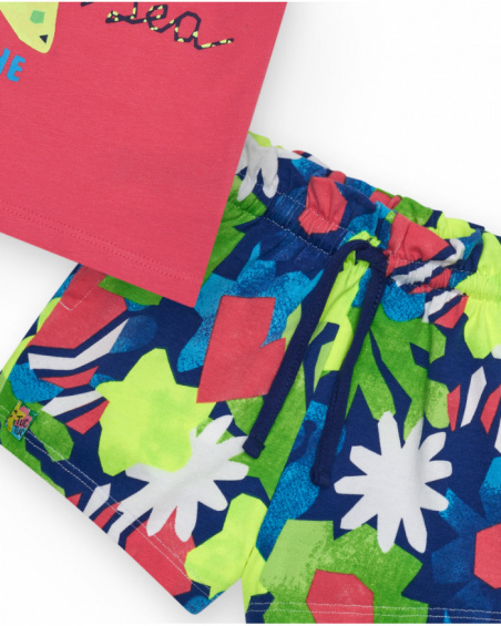 Completo per bambina con t-shirt rosa con spalline e pantaloncini floreali