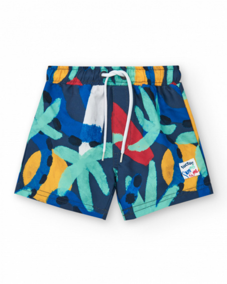 Bermuda da bagno per bambino blu marino con stampa e vita regolabile