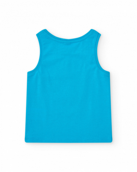 T-shirt senza maniche per bambino blu con stampa di coccodrillo