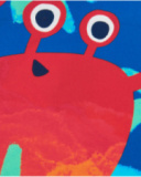 T-shirt da bagno per bambino blu con maniche rosse e design di granchio