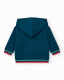 Giacca in felpa per bambino blu marino con cappuccio rosso e stampa di coccodrillo