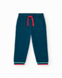 Completo in felpa per bambino con felpa blu e pantaloni con polsini a righe