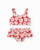 Bikini per bambina rosso con stampa floreale e volant Bikini per bambina rosso con stampa floreale e volant