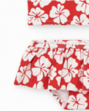Bikini per bambina rosso con stampa floreale e volant Bikini per bambina rosso con stampa floreale e volant