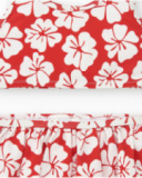 Bikini per bambina rosso con stampa floreale e volant Bikini per bambina rosso con stampa floreale e volant