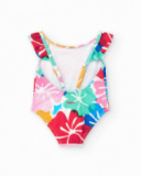 Costume da bagno per bambina bianco con stampa floreale e volant Costume da bagno per bambina bianco con stampa floreale e volant