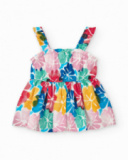 Vestito per bambina con spalline e stampa floreale multicolore Vestito per bambina con spalline e stampa floreale multicolore
