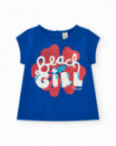 T-shirt per bambina blu con stampa "Beach Girl" e chiusura sul retro T-shirt per bambina blu con stampa "Beach Girl" e chiusura sul retro