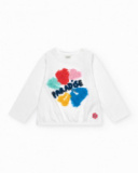 T-shirt a manica lunga per bambina bianca con applicazioni floreali T-shirt a manica lunga per bambina bianca con applicazioni floreali