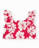 T-shirt per bambina con volant e stampa floreale in rosso e bianco T-shirt per bambina con volant e stampa floreale in rosso e bianco