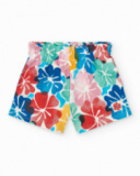 Completo per bambina con t-shirt rossa con granchio e pantaloncini floreali