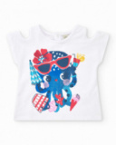 Completo per bambina con t-shirt di polpo e pantaloncini blu con fiocco rosso