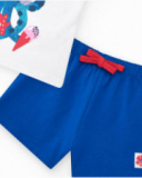 Completo per bambina con t-shirt di polpo e pantaloncini blu con fiocco rosso