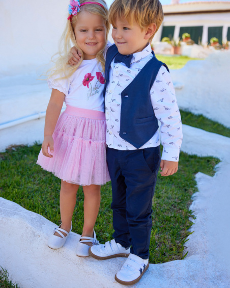 Pantaloni blu navy per bambino in cotone con tasche e vita regolabile | tuc tuc
