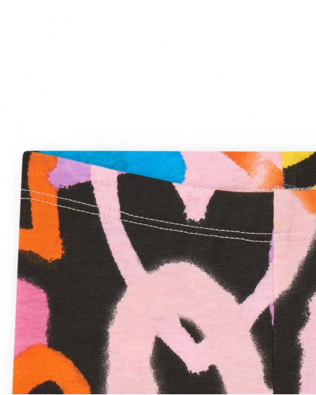 Leggings per bambina nero con cuori e arcobaleno
