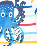 T-shirt per bambino bianca con righe e stampa di polpo T-shirt per bambino bianca con righe e stampa di polpo