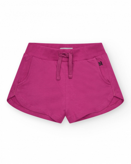 Pantaloncini per bambina in fucsia con vita elastica e tasche.