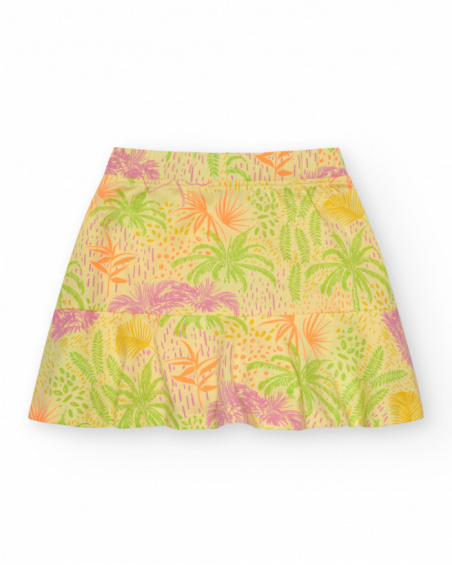 Gonna per bambina in giallo con stampa tropicale e vita elastica.