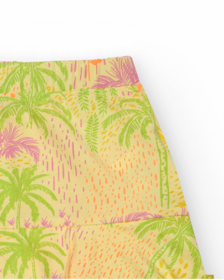 Gonna per bambina in giallo con stampa tropicale e vita elastica.
