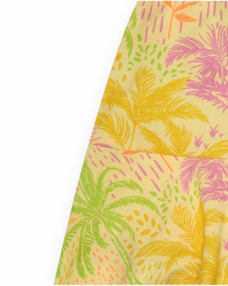 Gonna per bambina in giallo con stampa tropicale e vita elastica.