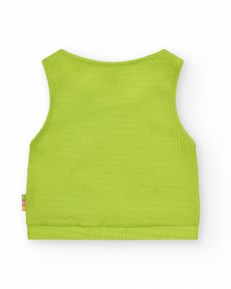 Top senza maniche per bambina in verde con tessuto testurizzato.