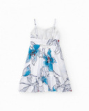 Abito per bambina in bianco con spalline e stampa floreale.