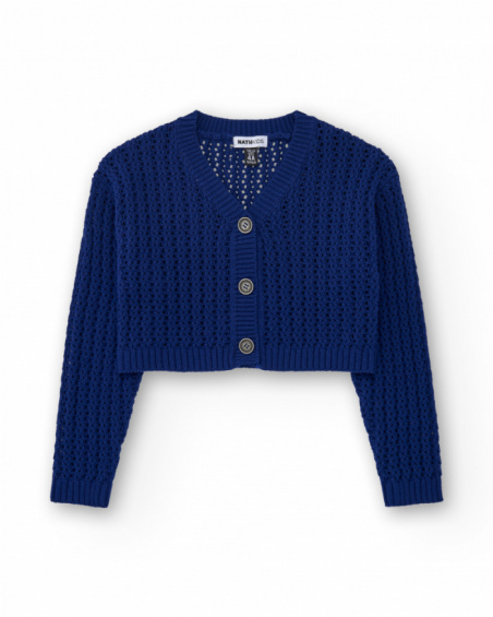 Giacca per bambina in blu con bottoni decorativi.